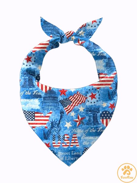America Flag Matching Dog Print Bib, Blue, Pet Bandanas