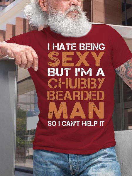 Men's Casual Cotton I'm A Chubby Bearded Man T-Shirt, Red, T-shirts