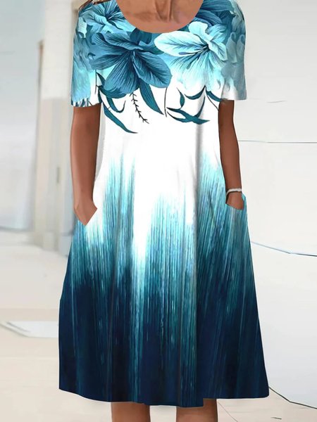 Womens Ombre Loose Casual Dress, Blue, Dresses