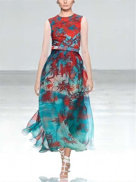 Chiffon Regular Fit Floral Elegant Dress, As picture, Midi Dresses