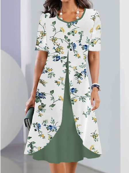 Casual Crew Neck Dress With No Belt, White, Dresses