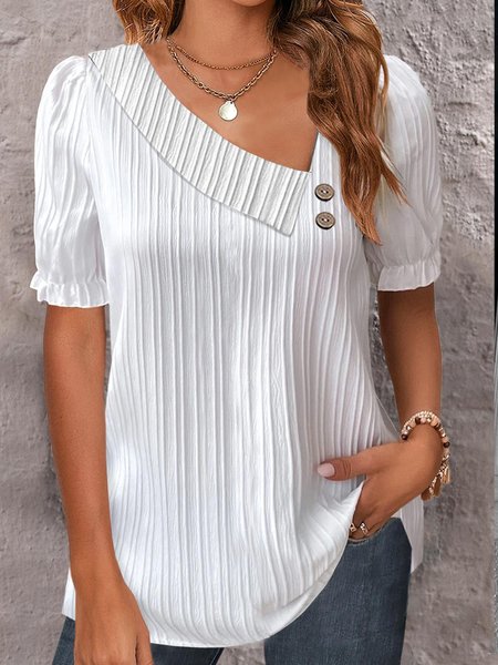 Casual Plain Asymmetrical Shirt, White, Shirts & Blouses
