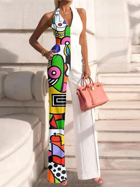 Color Block Regular Fit Urban V Neck Jumpsuit, As picture, Jumpsuits