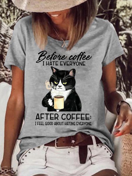Women's Funny Grumpy Cat Coffee Lover Letter Print Casual Crew Neck T-Shirt, Gray, T-shirts
Women's Funny Grumpy Cat Coffee Lover Letter Print Casual Crew Neck T-Shirt, Gray, T-shirts