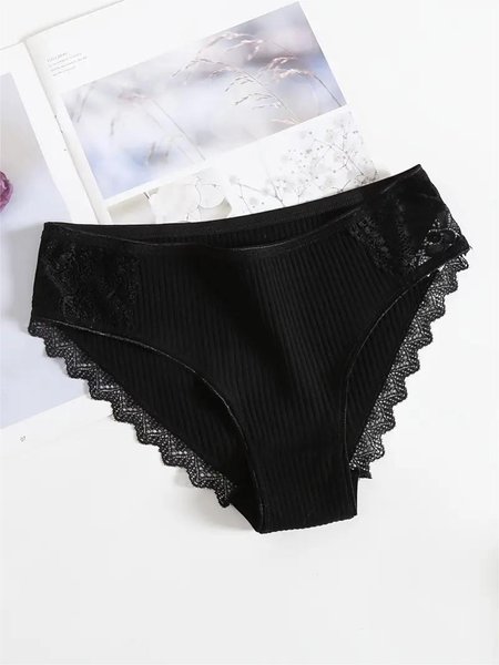 

Plain Lace Sexy Panty, Black, Briefs