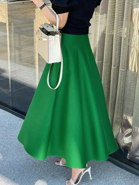 Elegant Regular Fit Plain Midi Skirt, Green, Skirts