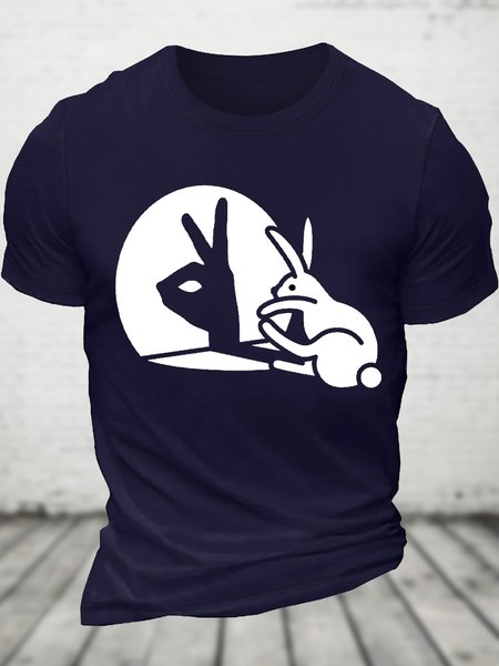 

Men's Funny Rabbit Ok Graphic Printing Crew Neck Cotton Loose Casual T-Shirt, Purplish blue, T-shirts