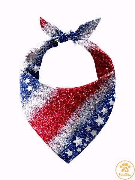America Flag Matching Dog Print Bib, Blue, Pet Bandanas
