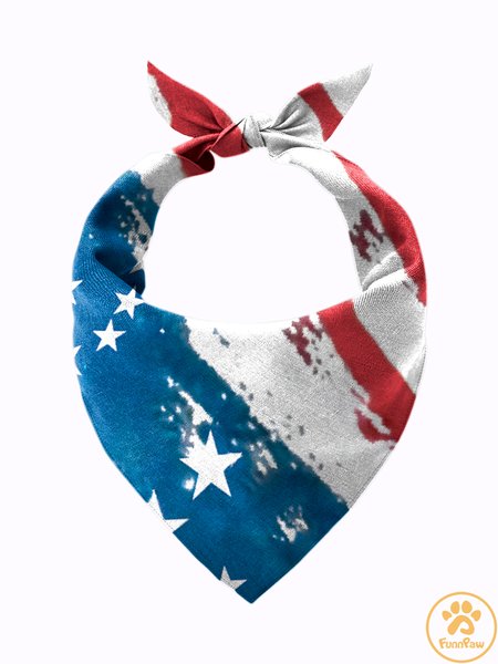 America Flag Matching Dog Print Bib, Blue, Pet Bandanas