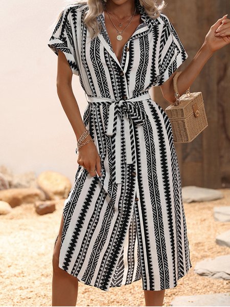 Summer Vacation Abstract Striped Loose Casual Belt Shirt Dress, Black, Dresses
Summer Vacation Abstract Striped Loose Casual Belt Shirt Dress, Black, Dresses