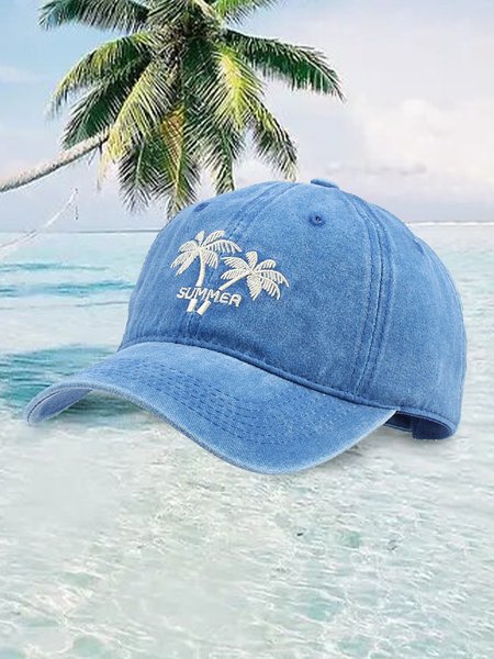 

Hawaii Coconut Tree Pattern Embroidered Baseball Cap Casual Men's Accessories, Sky blue, Acc
