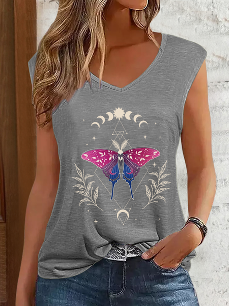 Women's Moth Moon Bisexual Pride Text Letters Simple Tank Top, Gray, Tank Tops
