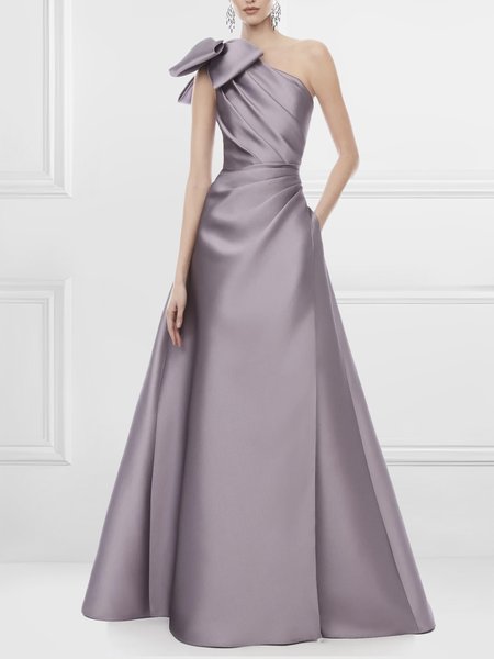 One Shoulder Elegant Regular Fit Wedding Dress & Party Dress, Lavender, Others