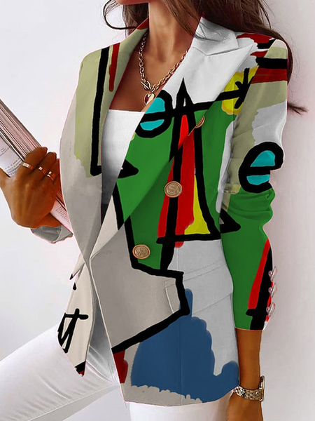 Loose Urban Lapel Collar Long sleeve Abstract Loose Blazer, As picture, Blazers