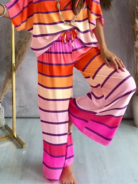Striped Casual Loosen Sweatpants, As picture, Pants