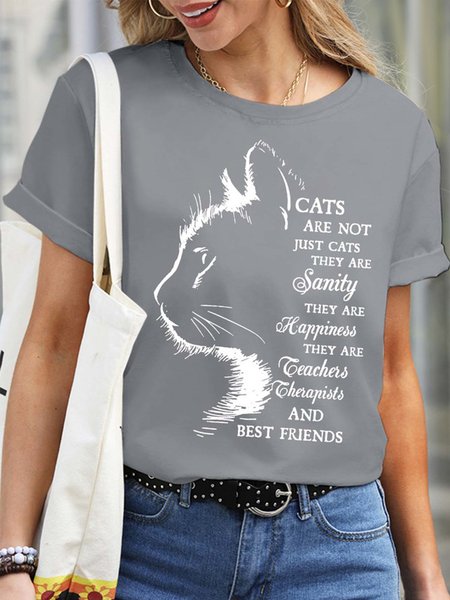 Women Letter Waterproof Oilproof Stainproof Fabric Cute Cat Crew Neck T-Shirt, Gray, T-shirts
Women Letter Waterproof Oilproof Stainproof Fabric Cute Cat Crew Neck T-Shirt, Gray, T-shirts