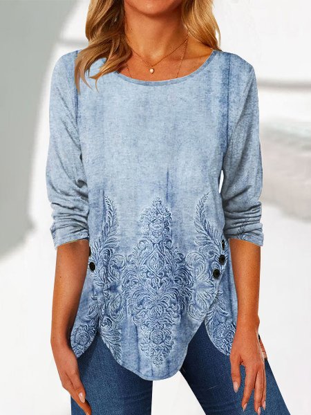Ethnic Casual Loose Irregular Hem Round Neck Blouse, Blue, Shirts & Blouses
Ethnic Casual Loose Irregular Hem Round Neck Blouse, Blue, Shirts & Blouses
