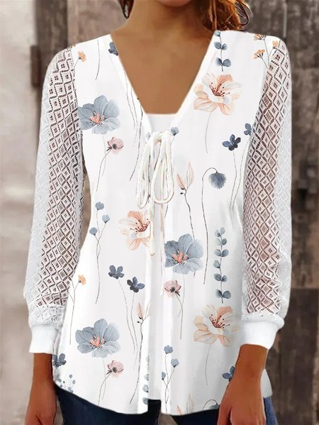 Loose Lace Floral Casual Kimono, White, Cardigans