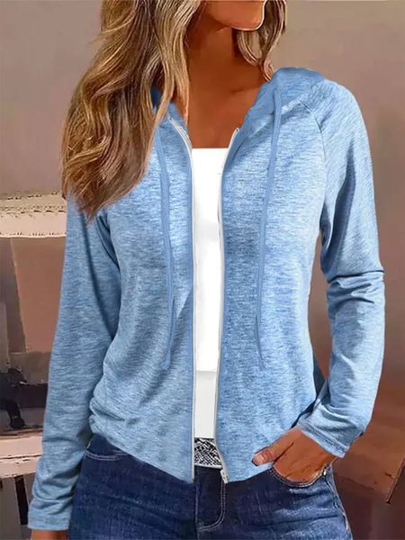 Wrap Loose Casual Plain Jacket, Blue, Jackets