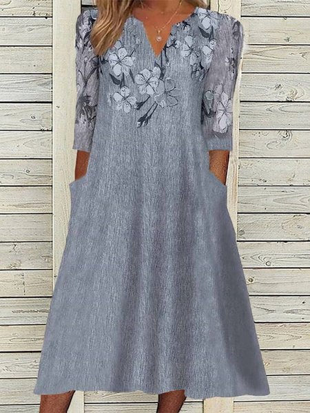 Plus Size Floral Notched Loose Casual Three Quarter Maxi Dress, Gray, Dresses
Plus Size Floral Notched Loose Casual Three Quarter Maxi Dress, Gray, Dresses