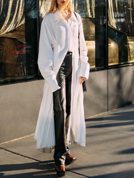 Plain Urban Shirt Collar Regular Fit Blouse, White, Blouses and Shirts