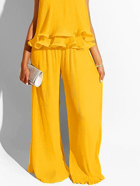 Lightweight Elegant Plain Loose Fashion Long Pants Straight pants, Yellow, Pants