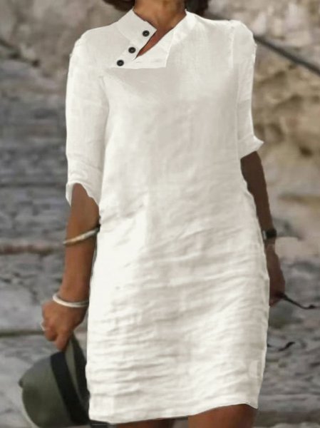 Plus Size Casual Plain Asymmetrical Dress, White, Mini Dresses