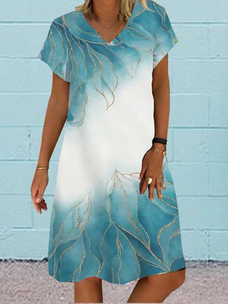 Casual Regular Fit V Neck Dress, White, Dresses