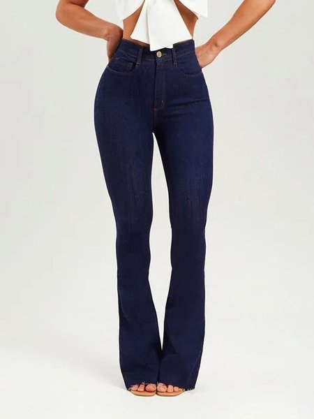 Women's Urban Casual Fitted Micro Stretch Straight Leg Jeans, Deep blue, Jeans