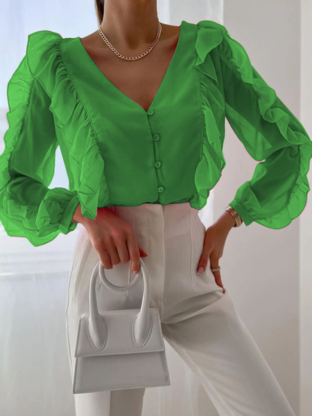 Regular Fit Elegant V Neck Long sleeve Blouse, Green, Blouses and Shirts 
Regular Fit Elegant V Neck Long sleeve Blouse, Green, Blouses and Shirts