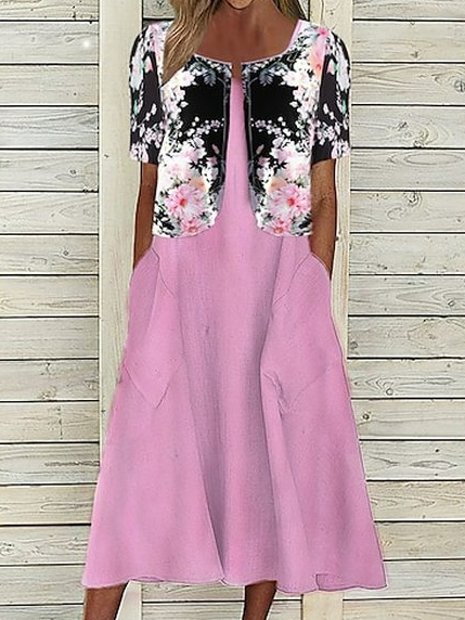 Loose Wrap Casual Floral Two-Piece Set, Pink, Suit Set
