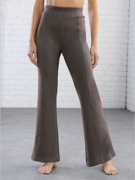 Regular Fit Casual Plain Knitted Pants, Brown, Pants