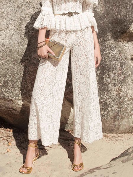 Regular Fit Plain Elegant Fashion Pants, White, Pants