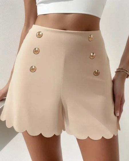 Plain Loose Casual Buckle Shorts, Khaki, Shorts