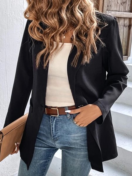 Elegant Plain Cotton V Neck Lapel Neck Single Button Blazer, Black, Blazers
Elegant Plain Cotton V Neck Lapel Neck Single Button Blazer, Black, Blazers