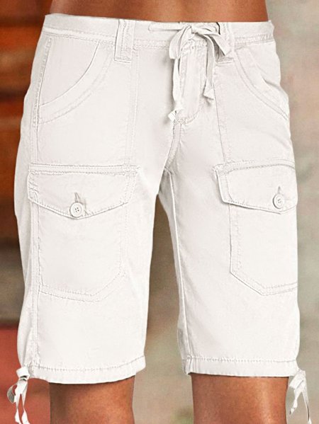 Casual Cotton Solid Flap Pocket Drawstring Low Waist Bermuda Shorts, White, Shorts
Casual Cotton Solid Flap Pocket Drawstring Low Waist Bermuda Shorts, White, Shorts