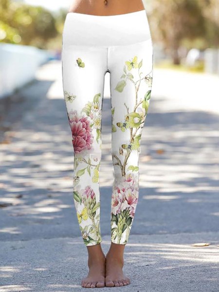 Casual Floral Regular Fit Slim fit Pants, Aqua, Leggings