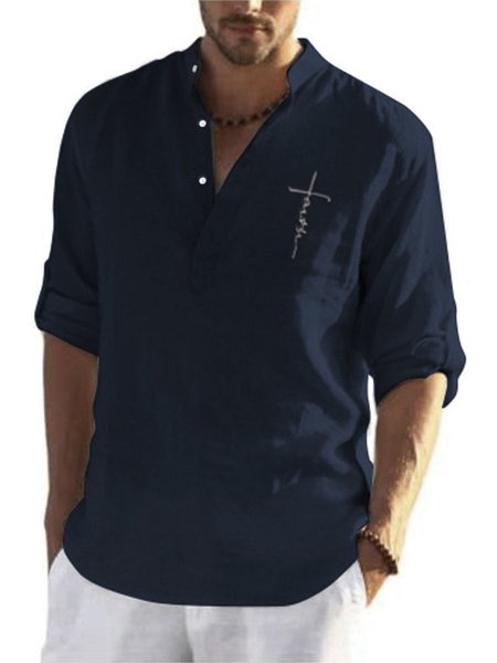 

Regular Fit Cotton-Blend Casual Shirt Collar Regular Sleeve, Purplish blue, Shirts ＆ Blouse