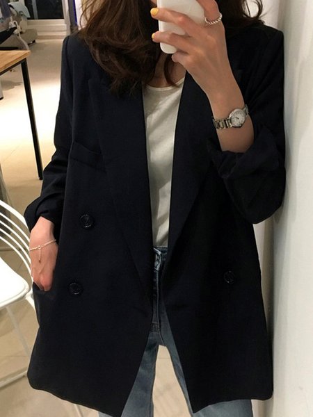 Loose Lapel Collar Casual Blazer, Black, Coats