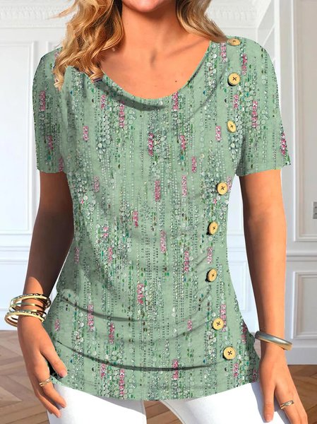 Casual Floral Buttoned Shirt, Green, Shirts & Blouses