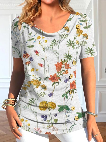 Casual Buttoned Floral Shirt, Yellow, Shirts & Blouses