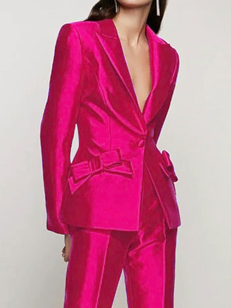 Plain Urban Regular Fit Long sleeve Lapel Collar Long sleeve Blazer, Rose red, Blazers