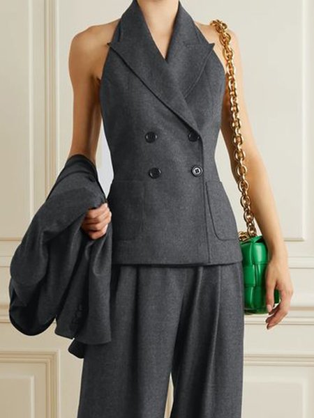 Urban Lapel Collar Regular Fit Vest, Deep gray, Vests and Gilets