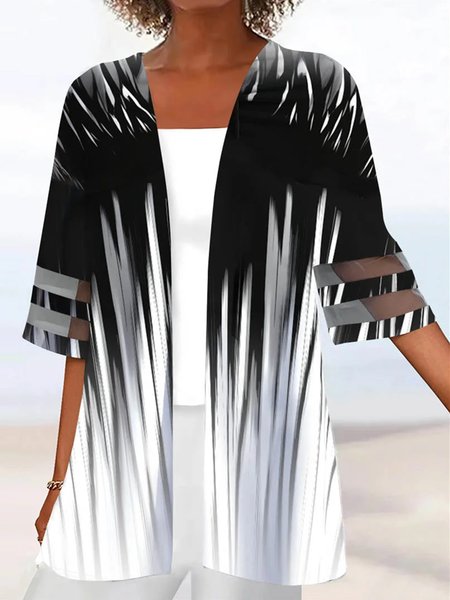 Abstract Casual Loose Kimono, Black, Cardigans