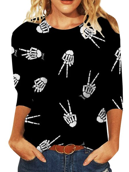 Halloween Casual Crew Neck Loose T-Shirt, Color7, Long sleeves