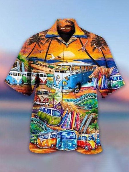 Regular Sleeve Vacation Printing Shirt, Color4, Shirts & Blouse