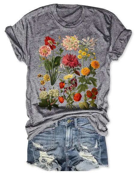 Women's Cottagecore Vintage Flowers Cotton Loose Simple Floral T-Shirt, Light gray, T-shirts
Women's Cottagecore Vintage Flowers Cotton Loose Simple Floral T-Shirt, Light gray, T-shirts