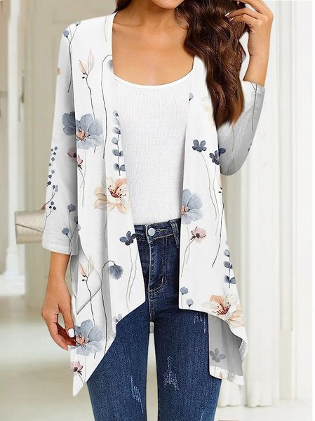 

Loose Casual Others Knitted Kimono, White, Cardigans