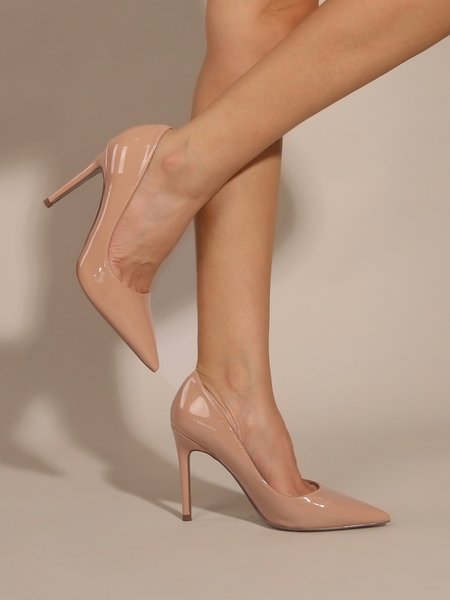 

Apricot Patent Leather Pointed Toe Pumps, Heels