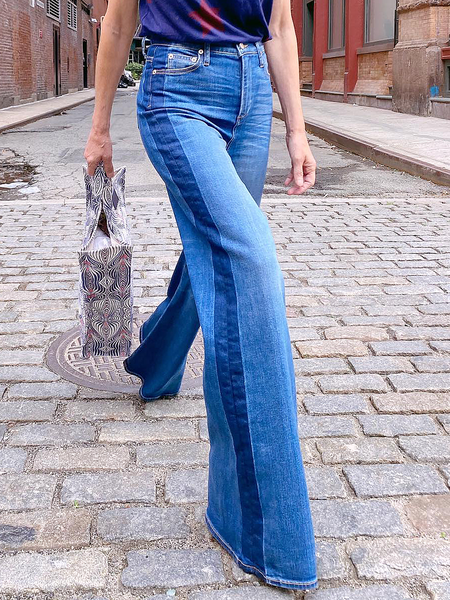 Color Block Urban Loose Denim Jeans Wide leg pants, Denim blue, Jeans